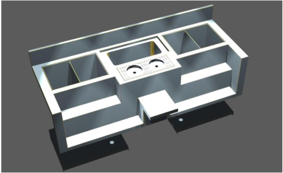 3D CAD render of a stainless steel unit